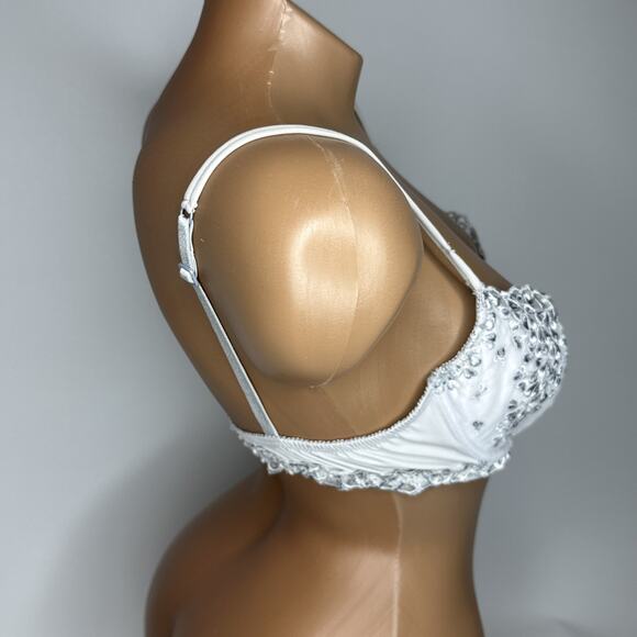 Vintage La Perla Coquette Floral Embroidered Lace Underwire Bra 36 Muted Blue - Picture 5 of 16